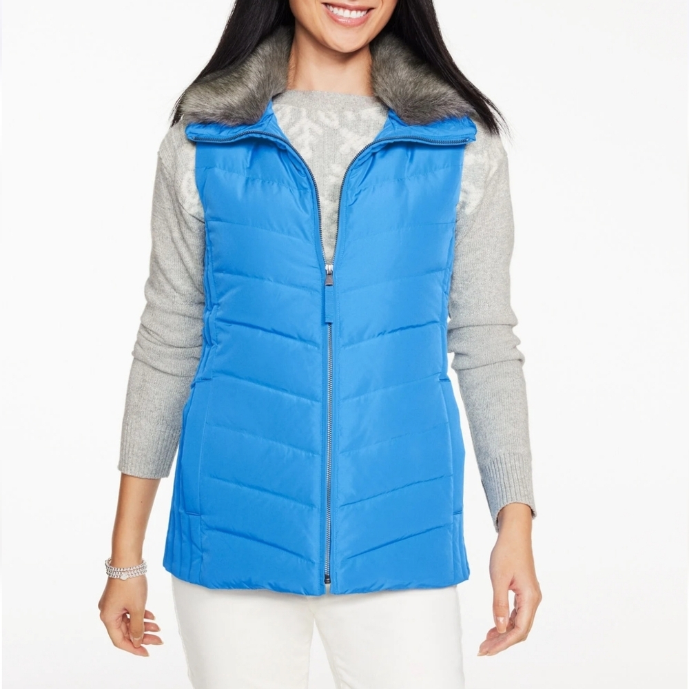 Talbots Faux Fur Collar Down Puffer Vest In Size XL